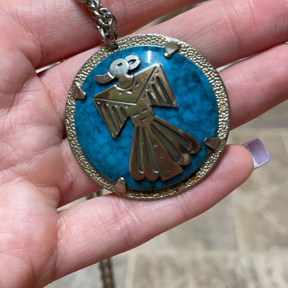 Vintage nickel silver teal eagle necklace - Picture 5 of 6